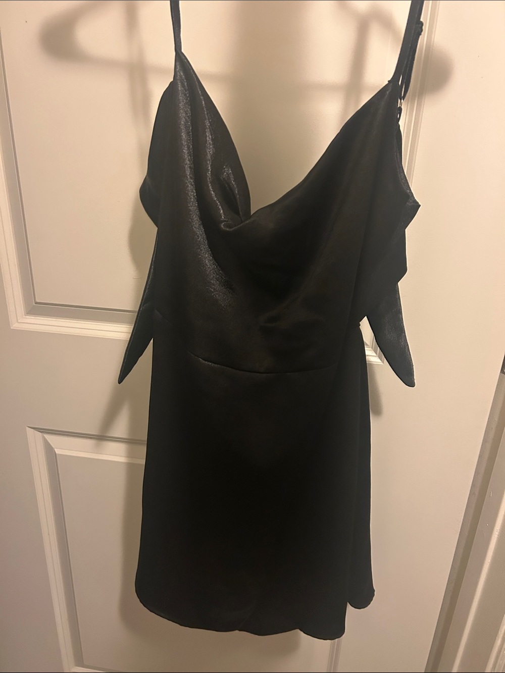Fashion Nova Black Satin Cowl Neck Mini Dress